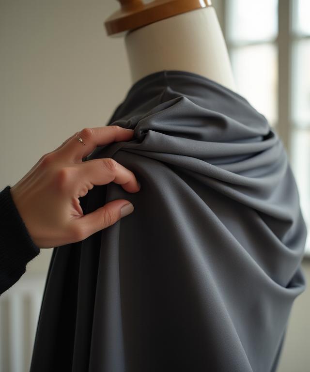 A designer draping luxury silk fabric on a mannequin